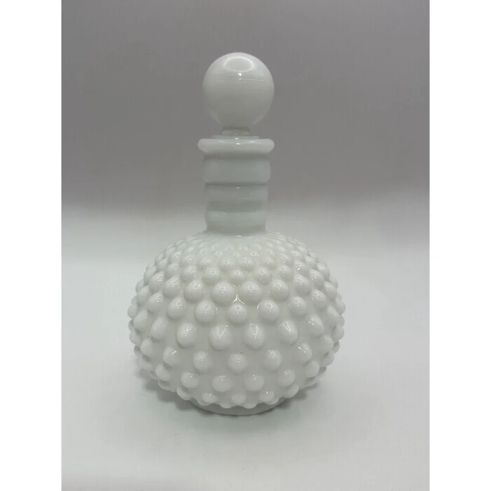 Vintage White Milk Glass Hobnail Glass Perfume Decanter Bottle With Stopper